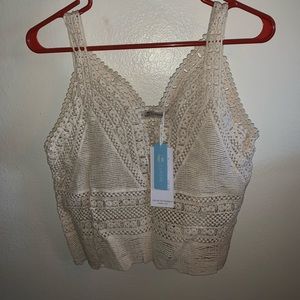 Cream, cropped crochet top